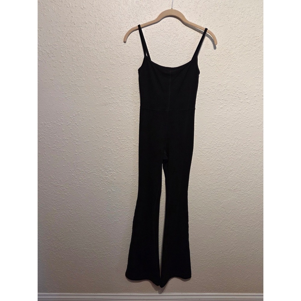 Wilfred Free Aritzia Black Flare Leg Jumpsuit XS Adjustable Straps Bell Bottom